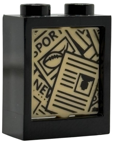 Lego Window 1 x 2 x 2 Flat Front with Tan Glass with Black Scattered Newspapers Pattern (60592 / 60601pb020)