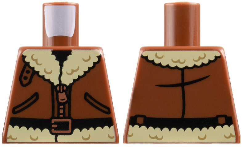 Lego Torso Aviator Bomber Jacket with Pockets, Copper Zipper and Tan Fur Collar and Lining, Black Belt with Buckle Pattern