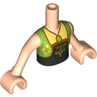 Lego Minidoll Torso Girl with Lime Sleeveless Vest and Necklace over Black and Gold Top with Flower print, Light Nougat Arms and Hands / Light Nougat
