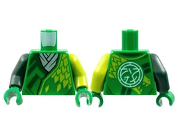 Torso Tunic White Scarf, Dark Green Trim, Lime Dragon Scales, Core Logo on Back Pattern / Lime Arm Left / Dark Green Arm Right / Green Hands