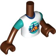 Lego Minidoll Torso Boy with Orange Tent, Dark Blue Trees, Dark Turquoise Sky, Ground print, Reddish Brown Arms and Hands / Reddish Brown