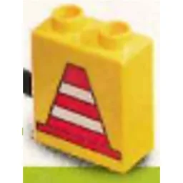 Duplo Brick 1 x 2 x 2 with Construction Cone 1 Print / Yellow