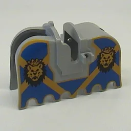 Animal / Creature Accessory, Horse Barding with Lion Heads and Blue and Yellow Print / Light Gray