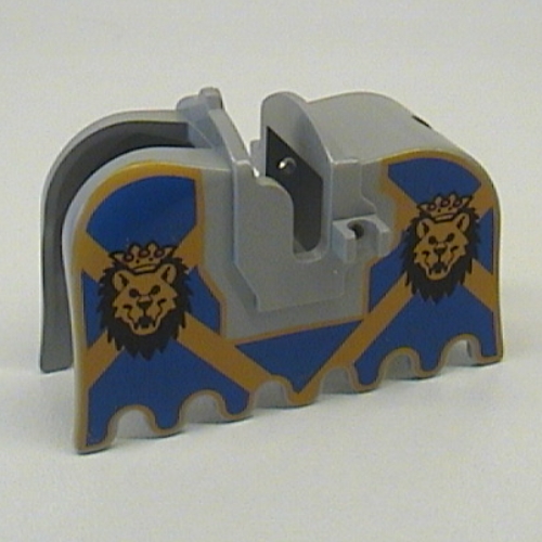 Lego Animal / Creature Accessory, Horse Barding with Lion Heads and Blue and Yellow Print / Light Gray