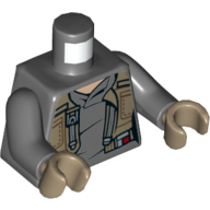 Lego Torso Vest, Dark Tan Open, with Pockets and Straps Print, Dark Bluish Gray Arms, Dark Tan Hands / Dark Bluish Gray