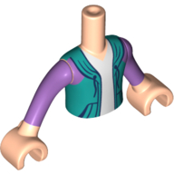 Lego Minidoll Torso Boy with White Shirt and Dark Turquoise/Lavender Hoodie print, Light Nougat Arms and Hands / Light Nougat