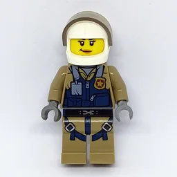 Policewoman, Dark Blue Vest over Dark Tan Jacket with Zipper and Badge, White Helmet with Visor