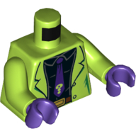 Lego Torso Jacket, Black Shirt, Belt, Purple Tie with '?' Print, Lime Arms, Dark Purple Hands / Lime