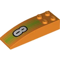 Brick Curved 6 x 2 with White '8' and Lime Stripes Print / Orange