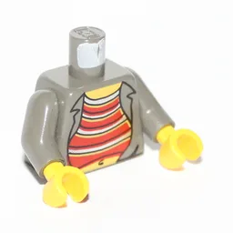 Torso Open Shirt with Red and Silver Striped Undershirt and Navel Print, Dark Gray Arms, Yellow Hands / Dark Gray