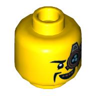 Lego Minifig Head The Mechanic, Monocle with 3 Azure Dots, Big Grin Print / Yellow