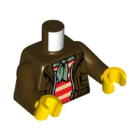 Torso Jacket, Open over Red and White Striped Shirt, Green Neckerchief / Shark and Clouds Print, Dark Brown Arms, Yellow Hands / Dark Brown