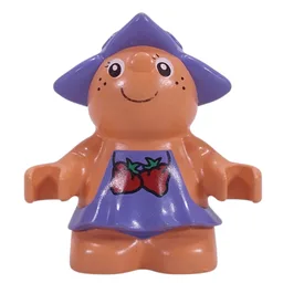 Duplo Figure Little Forest Friend, Female, Medium Violet Dress with Strawberries Print (Jingle Bluebell) / Nougat