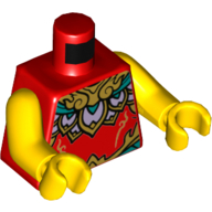 Lego Torso Armor, Gold, Lavender, and Dark Turquoise Panels Print, Yellow Arms and Hands / Red