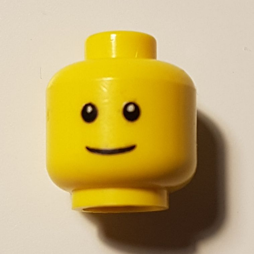 Lego Minifig Head Scientist, Thin Grin, Black Eyes with White Pupils and No Eyebrows Print [Blocked Open Stud] / Yellow
