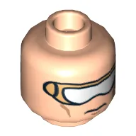 Minifig Head Nova, Gold and White Goggles and Cheek Lines, Mouth Closed / Bared Teeth Print / Light Nougat
