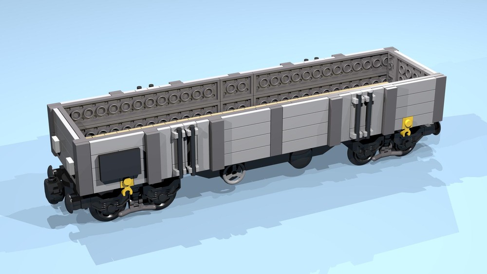Lego 8-Wheel Open Wagon (SNOT, gray, 4 studs high, 9 studs wide)
