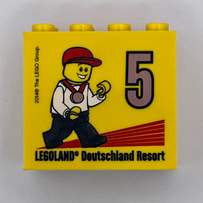 Lego Brick 2 x 4 x 3 with 'LEGOLAND Deutschland Resort 5 2014' (Besuchsmeister Bronze) Print / Yellow