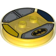 Function Brick Round 4 x 4 x 2/3 with 2 Studs and Batman Logo and Silver Plates Print / Trans-Yellow