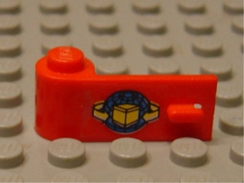 Lego Door 1 x 3 x 1 Left with Box and Arrows and Globe Pattern (Sticker) - Sets 6542 / 4555 / Red