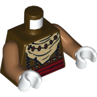 Lego Torso Tribal Vest, Dark Red Belt and White Neckerchief Print, Medium Nougat Arms, White Hands / Dark Brown