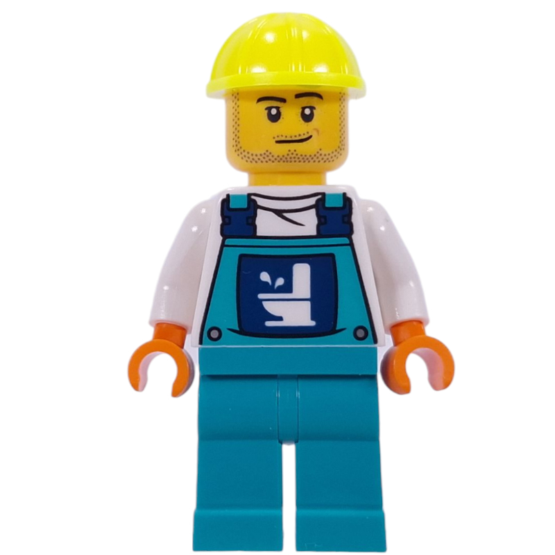 Lego Plumber, White Shirt, Dark Turquoise Overall, Vibrant Yellow Hat