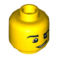 Lego Minifig Head Bluecoat Soldier / Driver / Garbage Man Dan, Eyebrows and Lopsided Grin Print / Yellow