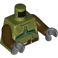 Torso Armor with White and Reddish Brown Belt and Dark Green Markings Print, Dark Brown Arms, Dark Bluish Gray Hands / Olive Green