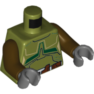 Lego Torso Armor with White and Reddish Brown Belt and Dark Green Markings Print, Dark Brown Arms, Dark Bluish Gray Hands / Olive Green