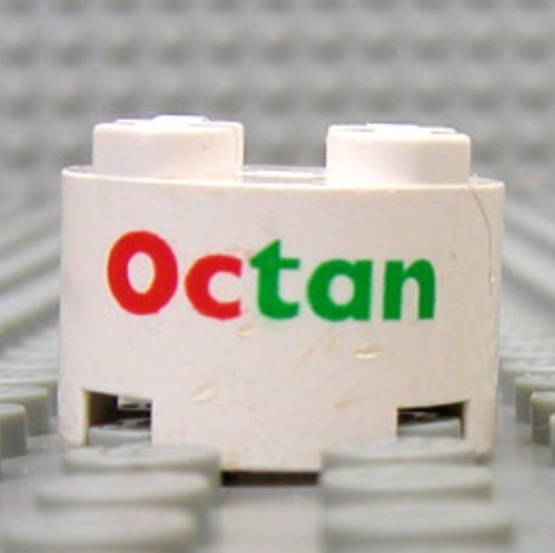 Lego Brick Round 2 x 2 with 'Octan' Print / White