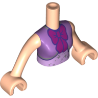 Lego Minidoll Torso Woman with Lavender Dress, Magenta Bow, Dark Blue Trim Print, Light Nougat Arms with Hands / Light Nougat
