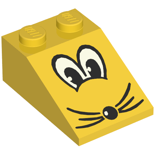 Lego Brick Sloped 33° 3 x 2 with Eyes, Nose and Whiskers Print / Yellow