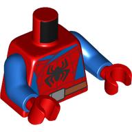 Lego Torso, Spider-Man, Black Spider, Webbing, Blue Panels print, Blue Arms, Red Hands / Red