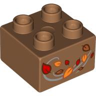 Lego Duplo Brick 2 x 2 with Red and Orange Blowing Leaves Print / Medium Nougat