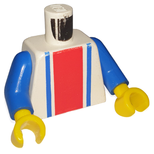 Lego Torso Vertical Striped Red/Blue Print, Blue Arms, Yellow Hands / White