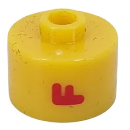 Pen Bead, Round Long, Flat Edge with Red 'F' Print / Yellow
