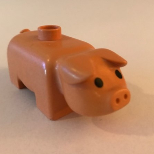 Lego Duplo Animal Pig, Short, Solid Black Eyes (Old Style) / Nougat