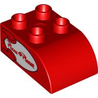 Lego Duplo Brick 2 x 3 with Curved Top and Pizza Planet Logo Print / Red