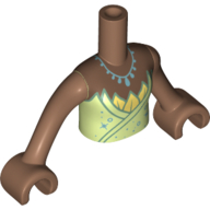 Lego Minidoll Torso Girl with Yellowish Dress, Yellow Leaves, Medium Blue Necklace print, Medium Brown Arms and Hands / Medium Brown
