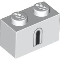 Lego Brick 1 x 2 with Light Bluish Grey/Black Window print / White