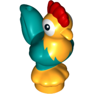Lego Animal, Chicken with Dark Turquoise Tail and Red Comb Print (Moana Heihei) / Bright Light Orange