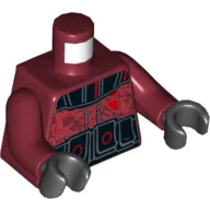 Torso Armor with Shoulders and Belt and Red Circuitry Print, Dark Red Arms, Black Hands / Dark Red