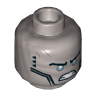 Lego Minifig Head Zane, Bright Light Blue Eyes and Angry Eyebrows Print / Flat Silver