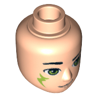 Lego Minidoll Head Male with Lime Eyes, Smile and Lime Elves Tribal Print (Farran)