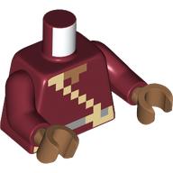 Lego Torso, Pixelated Tan Strap, Belt, Silver Buckle print, Dark Red Arms, Medium Nougat Hands / Dark Red