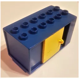 Duplo Vehicle Container 6 x 3 with Yellow Sliding Door and Two Round Yellow Arrows Pointing Left to Right Print / Blue