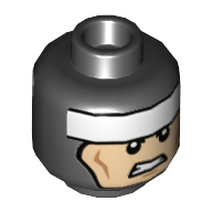 Lego Minifig Head Batman, Balaclava, White Stripe on Forehead, Cheek Lines, Smirk / Clenched Teeth Print / Black