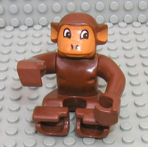 Lego Duplo Animal Monkey, Earth Orange Face and Ears, Eyes Looking Left / Brown