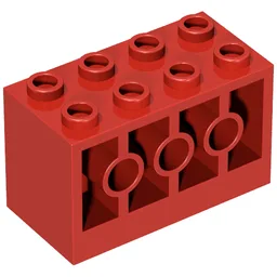 Brick 2 x 4 x 2 with Holes on Sides, Reinforced Supports between Tubes / Red