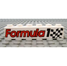 Brick 1 x 6 with 'Formula 1' and Chequered Flag Print / White